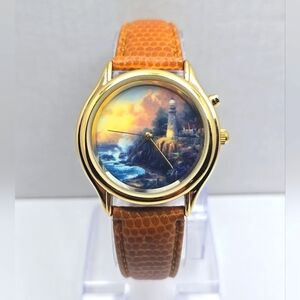 Vintage Thomas Kinkade Painter Of Light Watch Lighthouse Leather New Battery